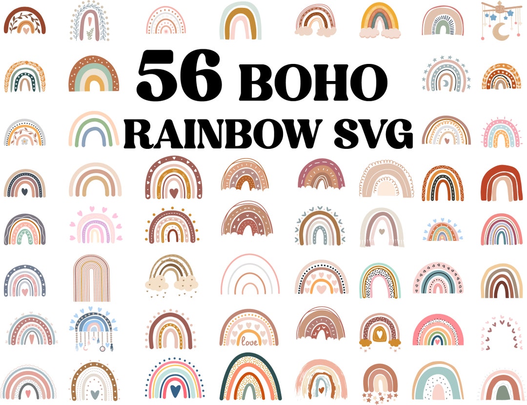 56 BOHO Rainbow SVG Bundle Boho Rainbow Png Cute Rainbow Svg Boho ...