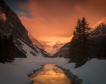 Sunrise in Lake Louise, Banff National Park, Alberta, Canada - Fine Art Photography Print Pictures Wall Art Decoration CANVAS READY to Hang