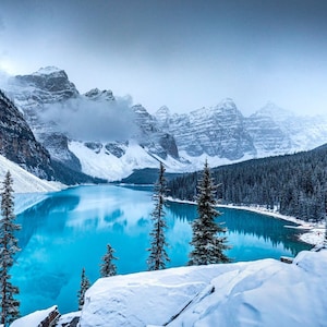 Winter Moraine Lake, White Morain Lake, Digital Print, Alberta, Canada Travel, Banff National Park, Mountain Print, Landscape Photography