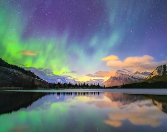 Banff Aurora Borealis Night Sky Photo: Canada Landscape Poster Set