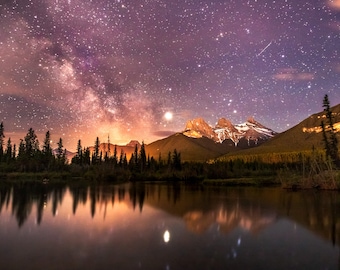 Three Sisters Mountain Print: Banff Winter Stars, Canadian Rockies