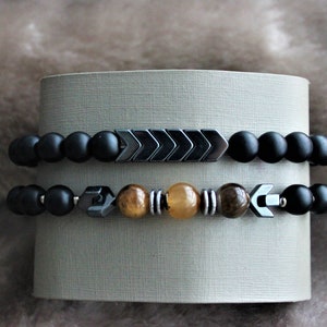 Tigers Eye Onyx Hematite Gemstone Bracelet,Healing Bracelet,Beaded Bracelet,Gift For Her,Couple Bracelets,Gemstone Jewelry crystal bracelet
