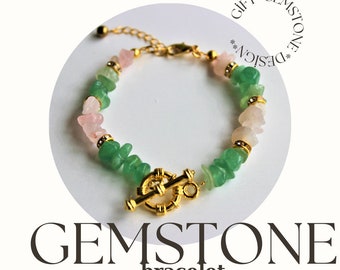 Aventurine Bracelet -   Pink Quartz Bracelet - Handmade  Healing Natural Gemstone Bangle , Beaded Bracelet , Gift For Her , Gemstone Jewelry