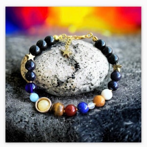 Universe Galaxy the Eight Planets Gemstone Bracelet , Solar System , Natural Stone Bead Bracelet, Gift For Her, Magic, Gemstone, Astrology