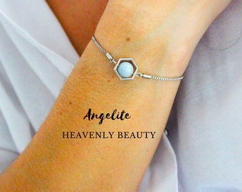 Heavenly Beauty - Handcrafted Angelite Bracelet with a Touch of Elegance,  Divine Protection - Angelite Bracelet for Calmness and Serenity