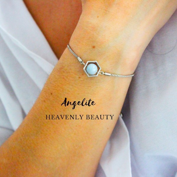 Heavenly Beauty - Handcrafted Angelite Bracelet with a Touch of Elegance,  Divine Protection - Angelite Bracelet for Calmness and Serenity