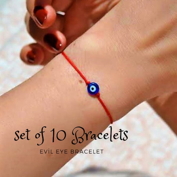 Evil Eye Bracelet Red String Evil Eye Jewelry Women Mal De Ojo Bracelet Friendship Protection Bracelet Red Ribbon Bracelet, Set of 10