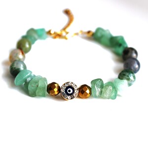 Labradorite Bracelet , Aventurine Bracelet , Turkish Blue Evil Eyes with Aventurine Natural Gemstone Bracelet , Gift For Her , For Luck