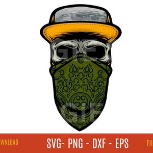 Bandana Skull with Cap Svg, Bearded Man, Day of the Dead, Dad, Mechanic, Skeleton Head, Gothic, Shirt, Cut File, Clipart, Png, Dxf, Eps