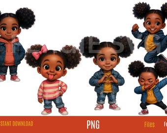 Black Girl Clipart Bundle, Afro Kids PNG (Digital Download)