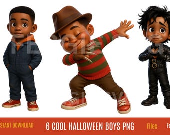 Halloween Black Boys Clipart Bundle, Afro Kids PNG (Digital Download)