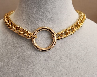 Stainless Steel Chain Necklace with metal o-ring clip - Unisex Necklace Silver, Gold, White Gold Cuban Link Chains Chokers Necklace