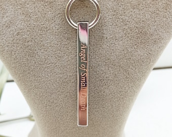 Engraved Bar Stick charms Necklace, Stainless Steel Chain Necklace with metal o-ring clip - Silver, Chains Chokers Necklace