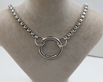 Really Exquisite, Trending Now,Our Resistant Box Style Stainless Steel Chain Necklace is Held Together in The Front With a Metal O-Ring Clip
