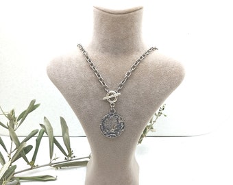 Persephone Greek Coin Rustic Pendant Necklace - Handmade with Love, Inspired by the Goddess of the Underworld and Greek Mythology