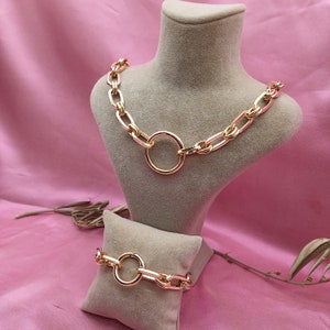 Chunky Stainless Steel Chain Necklace with O-Ring Clip With Macthing Bracelet Gold Color,Really Exquisite  Durable and Stylish,Trending Gift