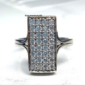 1.70 MM Round Cut Moissanite Diamond Pave Setting Ring, Rectangle Shape Designer Ring, 925 Sterling Silver Split Shank Ring, Statement Ring