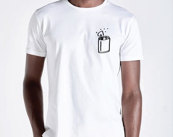 T-Shirt Homme Blanc Original avec Briquet Poitrine