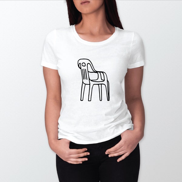 T-Shirt Femme Blanc Original avec Design Chaise en Plastique