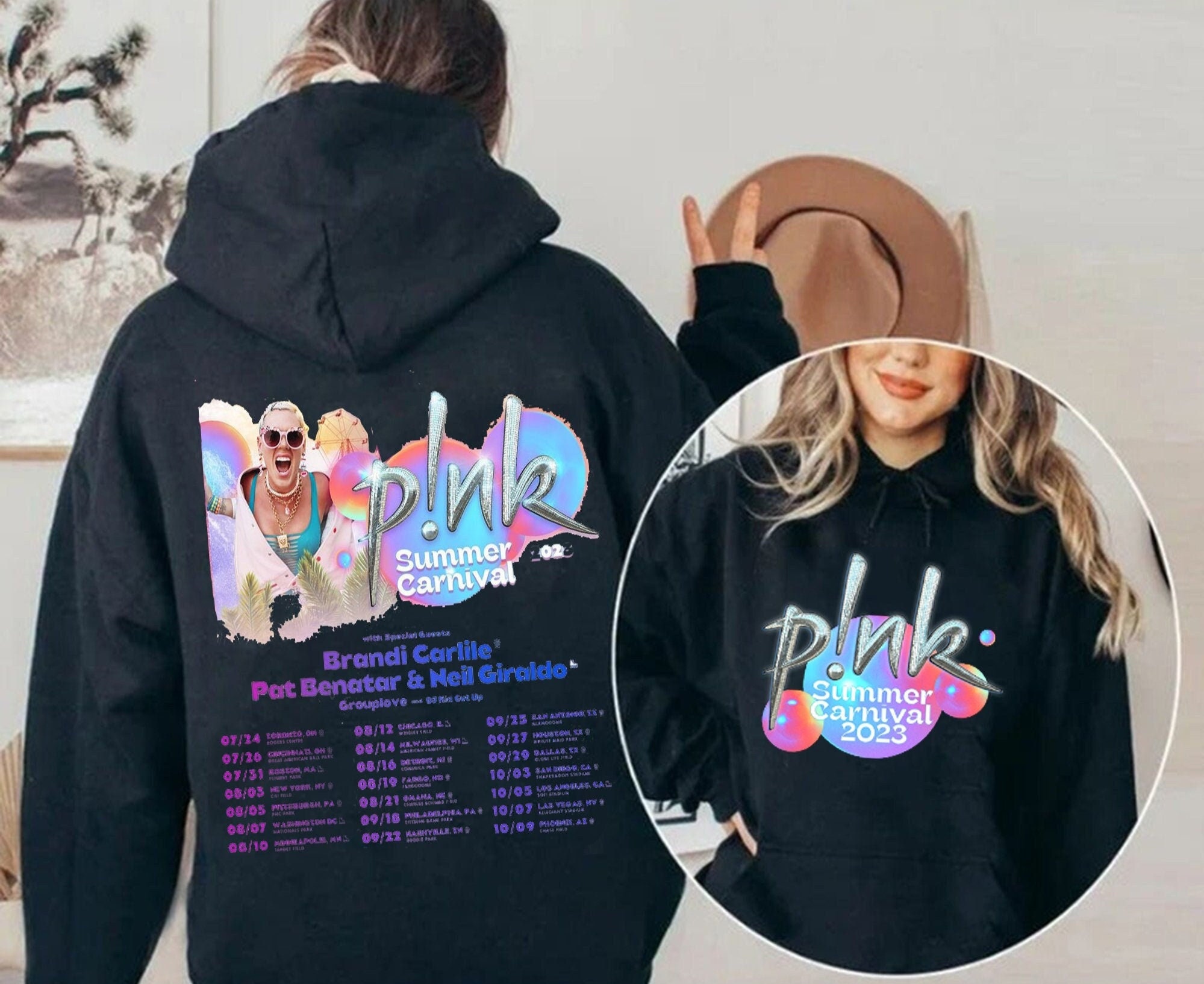 Discover P!nk Summer Carnival Tour 2023 Zweiseitiges Hoodie