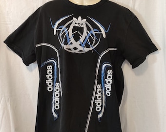 Vintage Adidas T-shirt, svart, sporttröja, bomull, 90-tal