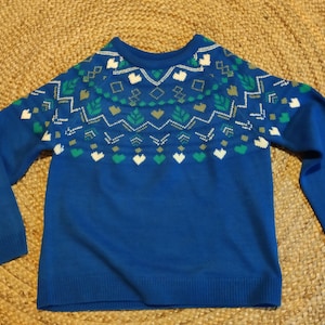 Sweter VINTAGE Norweski Niebieski Zielony Biały Rozmiar 40/42