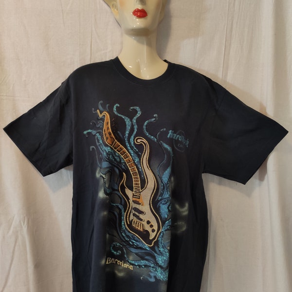 VINTAGE T-Shirt Hard Rock Cafe Barcelona Large Blau