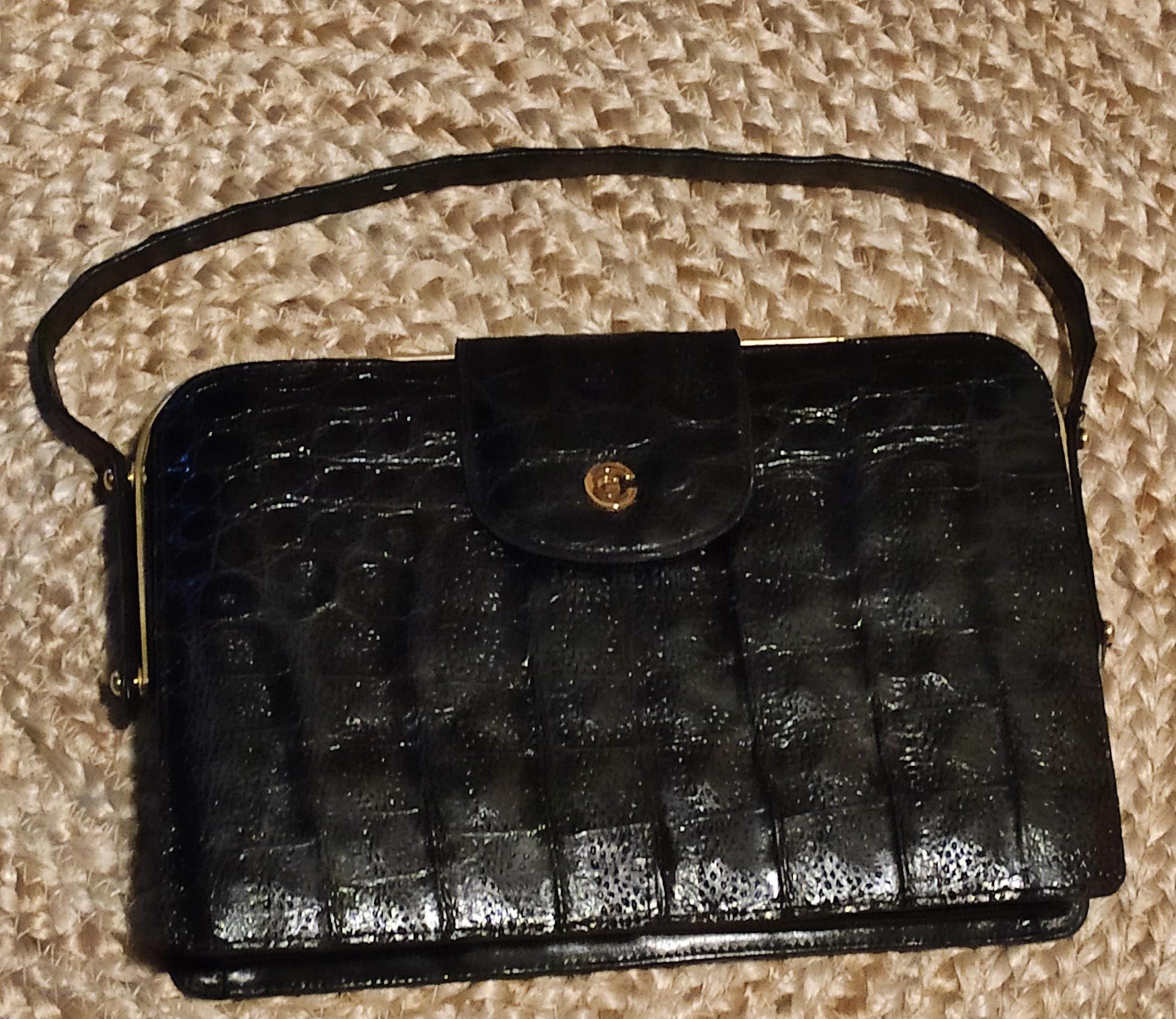 VINTAGE Black Handbag Crocodile Leather Genuine Leather Brand: CG