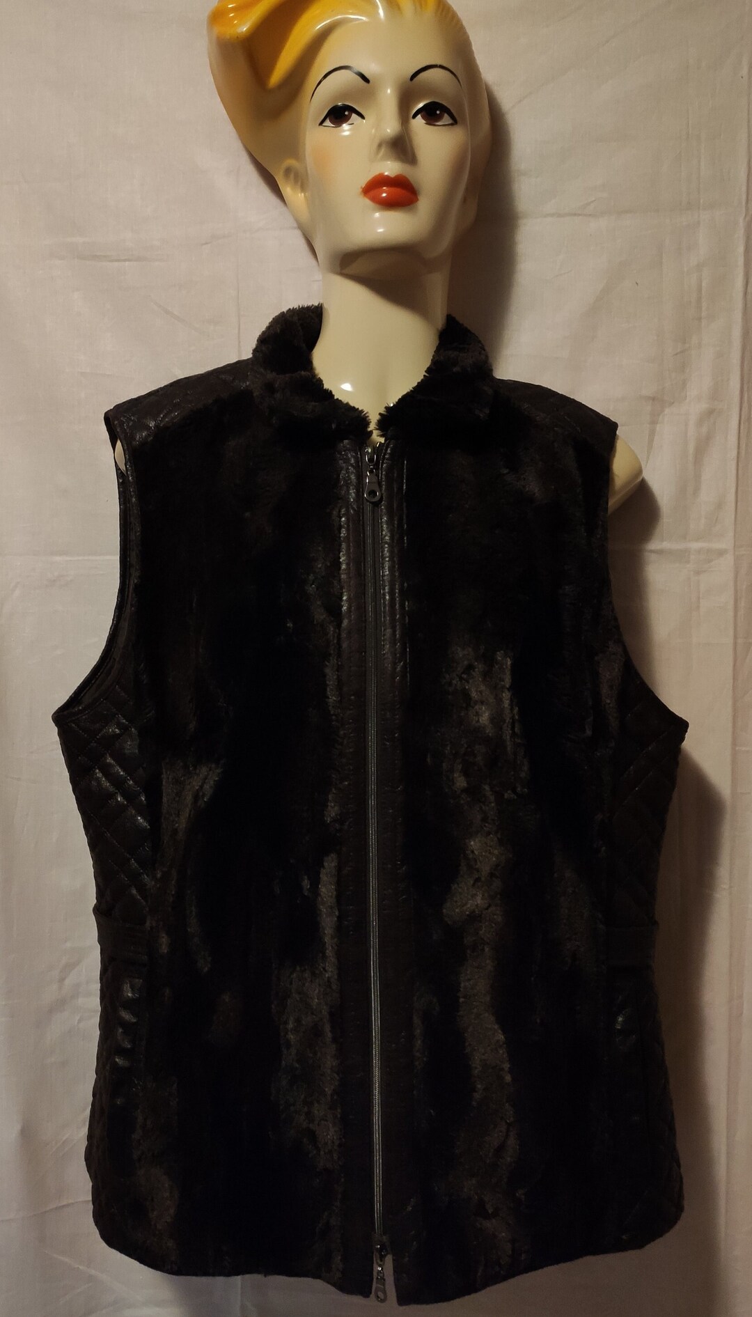 VINTAGE Gerry Weber Vest Imitation Fur 40 Dark Brown