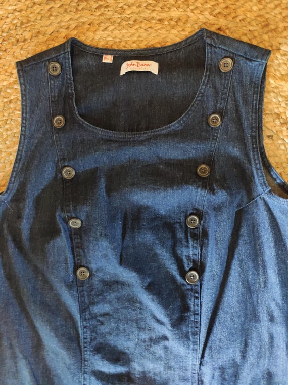 john baner denim dress Vintage JOHN BANER Women Denim/Jeans Blue Dress Robe Sleeveless Size US 8/UK 12