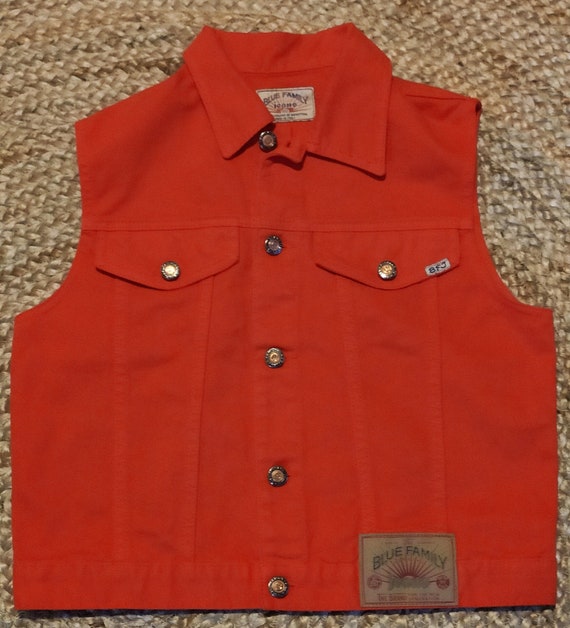 VINTAGE Denim Vest Red Blue Family Benetton Italy Size L