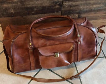 VINTAGE Travel Bag Genuine Leather Leather Bag Brown 90s