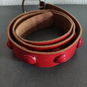 VINTAGE Gürtel Echtleder Rot Schmucksteine 70 cm Retro Boho Hippie 90er