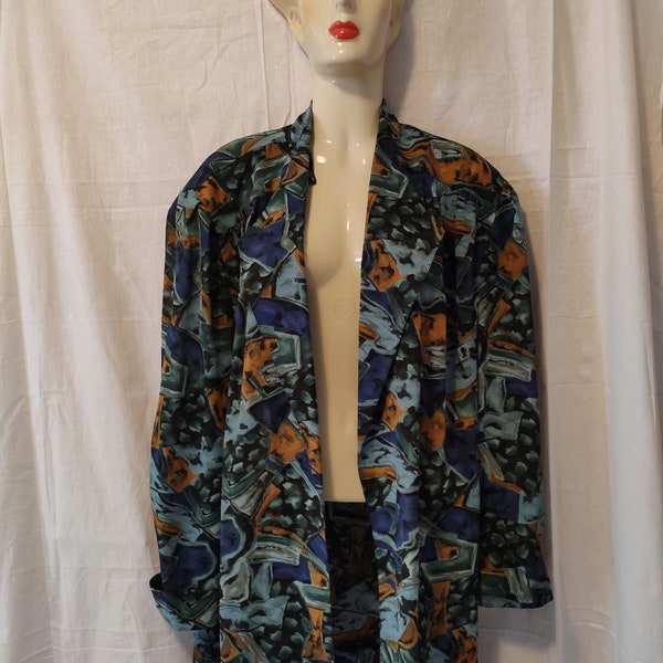 VINTAGE Bluse Longbluse LINEA f Fink Gr. 46 Bunt Boho Hippie 90er