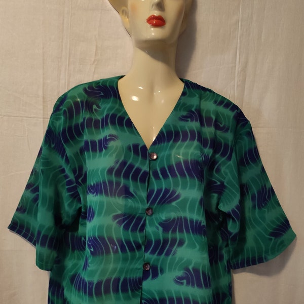 VINTAGE Bluse Educare Gr. S Viskose Blau/Grün