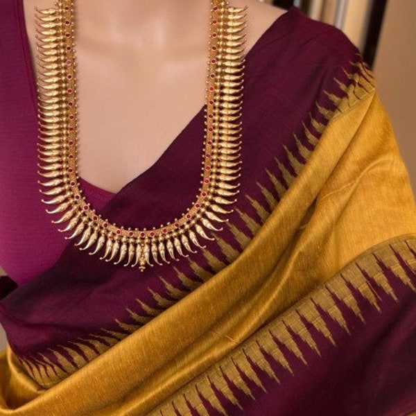 New Arrivals GOLDEN YELLOW Silk Cotton Saree With Temple Border | South Indian Saree | Wedding Saree | Sarees USA | Custom Stitching Blouse