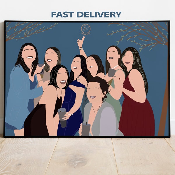 Minimalist Best Friends Painting, Custom Bridesmaids Portrait, Faceless Illustration, Photo to Portrait, Digital Art, Wedding Gift, BFF Gift