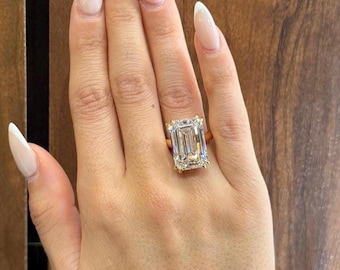 16 Carat Emerald Cut Lab Grown Diamond Ring | 18K Yellow Gold Ultra-Luxe Engagement Ring | Solitaire Double Prong | IGI Certified F-VVS2