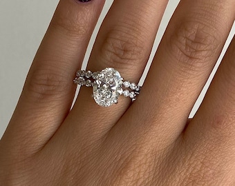 2.75 Carat E Color VVS2 Oval Lab Grown Diamond IGI CERTIFIED Hidden Halo Engagement Ring Set, Matching Diamond Wedding Band 14k White Gold