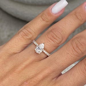 1.25 Carat Pear Cut Lab Grown Diamond Engagement Ring | D color Internally Flawless Clarity | Hidden Halo & Pave Diamonds | 14k Rose Gold |