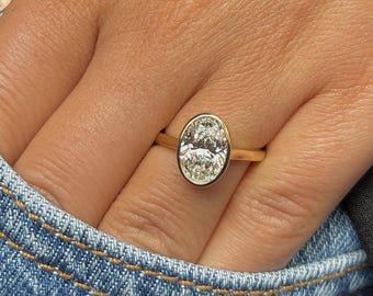 2.00 Carat Oval Cut Lab Grown Diamond Ring / D-VVS2 Oval Engagement Ring / bezel Solitaire Ring / Minimalist Ring /Dainty Ring / Thin Ring /