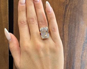 Spectacular 15 Carat Emerald Cut IGI Certified Lab Grown Diamond Ring | 18K Yellow Gold Ultra-Luxe Engagement Ring | Solitaire Double Prong