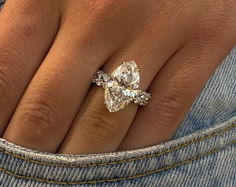 Timeless 10 Carat Marquise Cut Lab Grown Diamond Ring / Marquise Cut Engagement Ring / Unique Matching Wedding Set / Ring & Matching Band