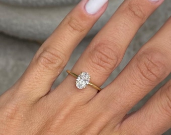 1 Carat Oval Cut Lab Grown Diamond Engagement Ring / D Color IF Clarity IGI Certified / Solitaire 14k Yellow Gold Ring / Minimalist Style