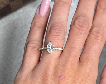 1.25 Carat Marquise Cut Diamond Ring / D VVS2 Lab Grown Diamond / IGI Certified Diamond Engagement Ring / 14K White Gold Diamond Ring / CVD.