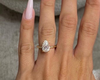 2.00 Carat Pear Cut E-VVS2 Lab Grown Diamond Ring / Pear Shaped Engagement Ring / Solitaire Minimalist Ring / 14K Gold Thin Dainty Ring