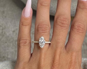 2.25 Carat Marquise Cut Lab Grown Diamond Engagement Ring - 14k Yellow Gold With Pave Accents & Hidden Halo - Cathedral Ring - IGI Certified