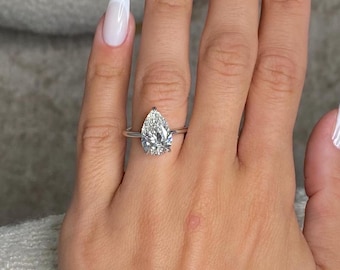 4.00 Carat Pear Cut IGI Certified Lab Grown Diamond Solitaire Engagement Ring / Pear Shaped Diamond Ring / 14K White Gold Solitaire Ring