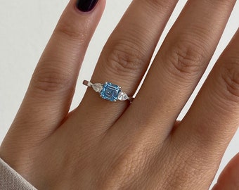 1.30 Carat IGI Certified Blue Diamond / Asscher Diamond Ring / Lab Grown Diamond Engagement Ring, Lab Grown Diamond Ring/ Blue Diamond Ring