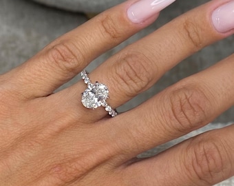 RARE 2.50 Carat Oval Cut Lab Grown Diamond Engagement Ring / D Color VVS2 Clarity IGI Certified / Side Pave & Hidden Halo / 18k White Gold